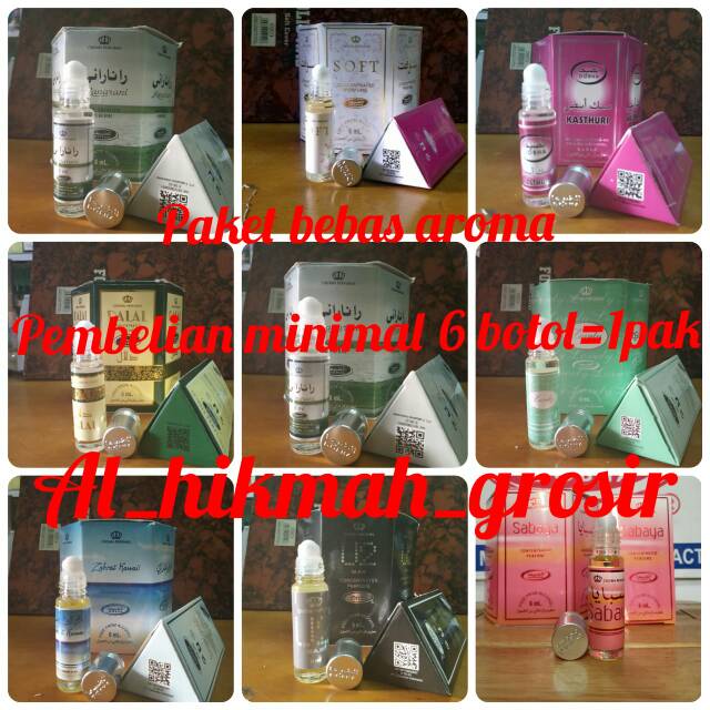 Terlaris Minyak wangi DOBHA 6ml.(paket 1box isi 6 botol bisa 3 aroma)100% non al kohol