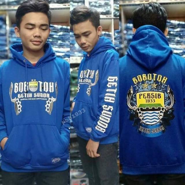 Jaket swaeter persib bobotoh getih sunda jitam sama biru