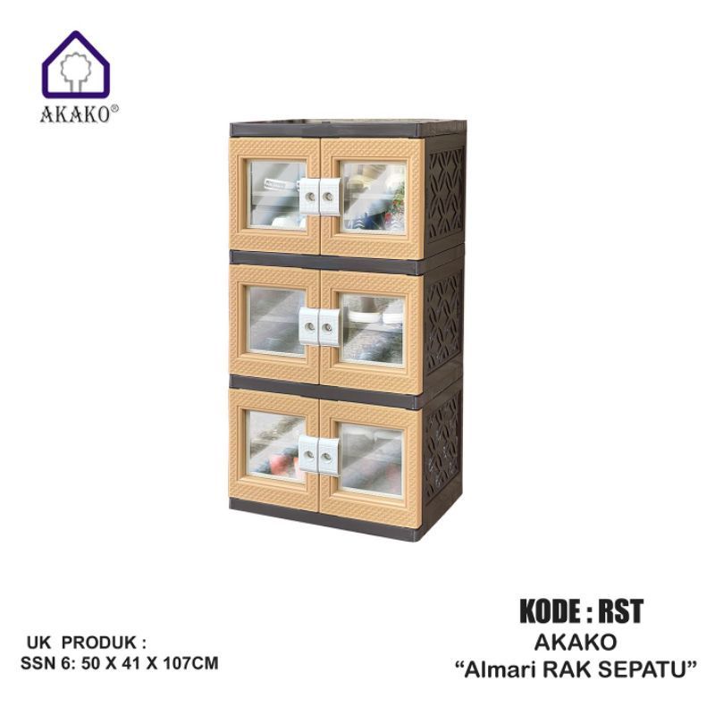 Lemari Akako Full Rak Sepatu + Kaca Transparan Motif Rotan Anyaman Anti Rayap Kuat Tahan Lama ( PROM
