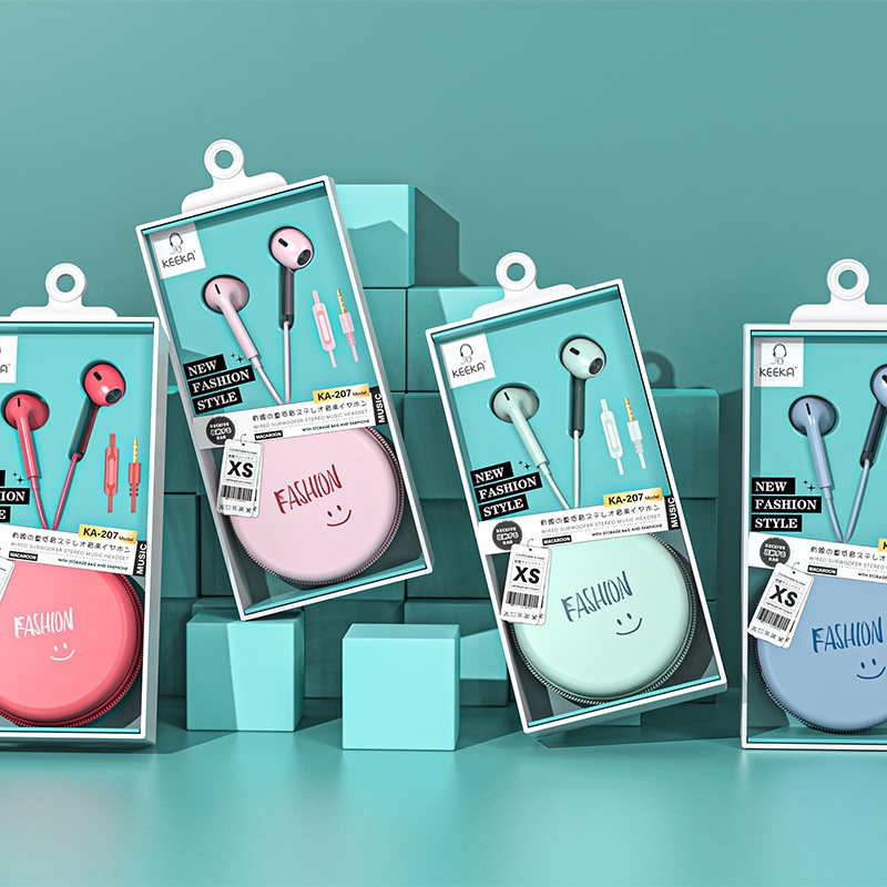 3.5mm Jack Earphone with Mic Storage Box In Ear Stereo Earbuds Portable Karaoke Wired earphone Built-in Microphone MP3 In-Ear Audio Earphone with Storage Case imut Colorful Girls Boys Gift