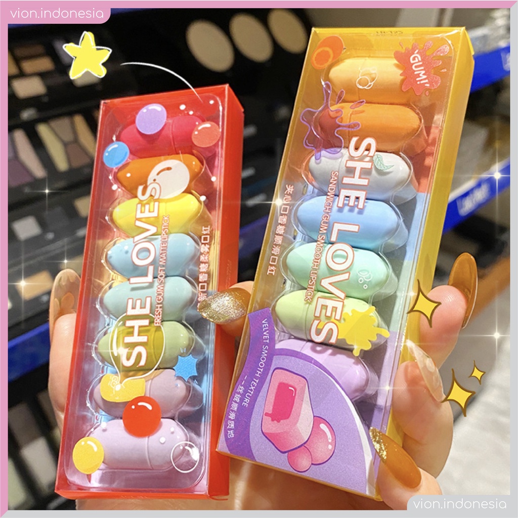 KACHI - SHE LOVES Candies Fresh Gum Soft Matte Lip Stick Set Lipstik Permen Lucu Original Sheloves Minipink SL010