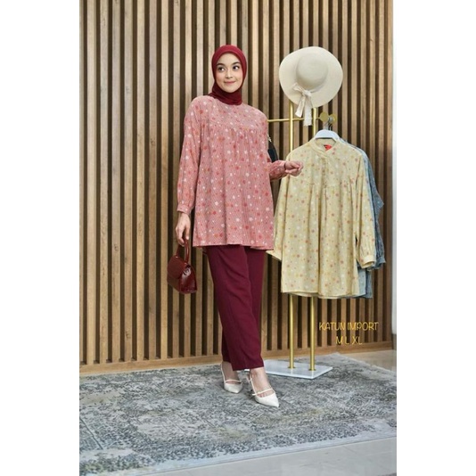 Terbaru , Long Tunik Busui One set , Setelan Celana Original Kamari, Setelan katun Import