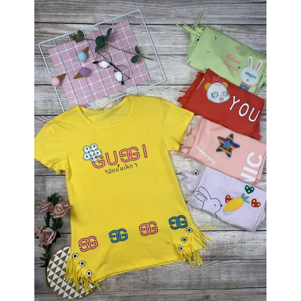 Kaos Anak Perempuan Usia 1 tahun - 9 tahun / Baju Anak Perempuan Lengan Pendek / 100% cotton import