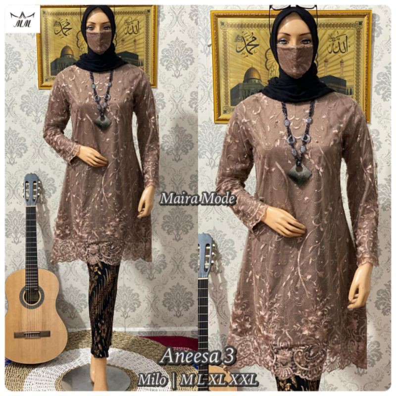 SET KEBAYA TUNIK TULLE - KEBAYA TUNIK ANEESA 2 - KEBAYA WISUDA - KEBAYA KONDANGAN - KEBAYA BROKAT-Mocca