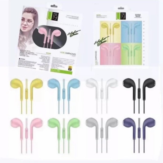 U19 Earphones Macaron Mate Color HIFI Headset Ala Korea Handsfree Warna Warni Pack Plastik