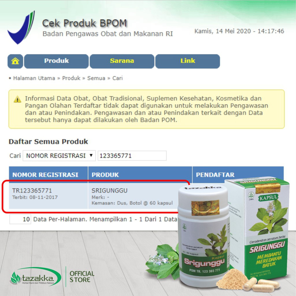 HERBAL KAPSUL SRIGUNGGU HERBAL GURAH DAN BATUK | GURAH | ISI 60 KAPSUL ORIGNAL