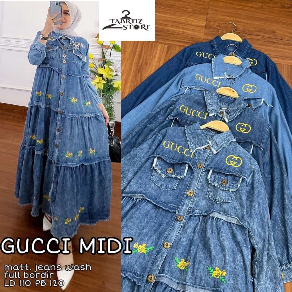 gucci midi baju pakaian long dress dres gamis jeans jean jins syari panjang jumbo ld 110 xxl bigsize