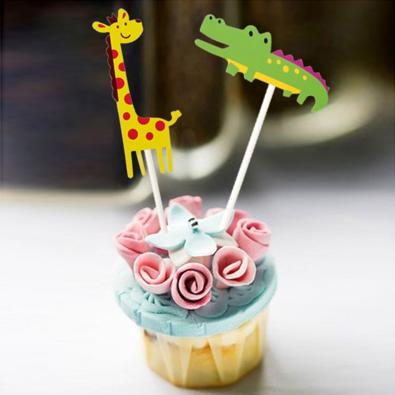 7pcs / Set Topper Kue Desain Kartun Hewan Hutan Safari Untuk Dekorasi Pesta Ulang Tahun Anak