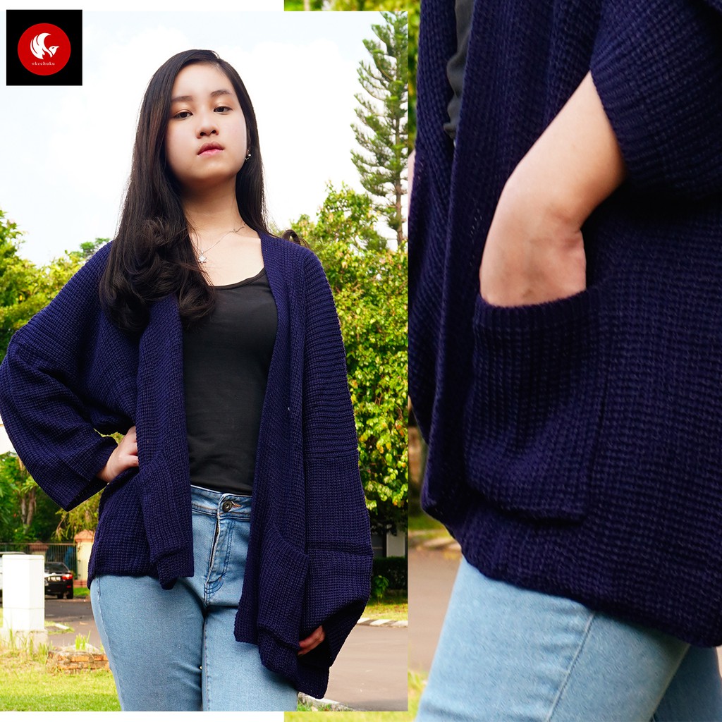 OKECHUKU Oversize Lavella Kardigan Wanita Outer Wanita Cardigan Rajut-Navy