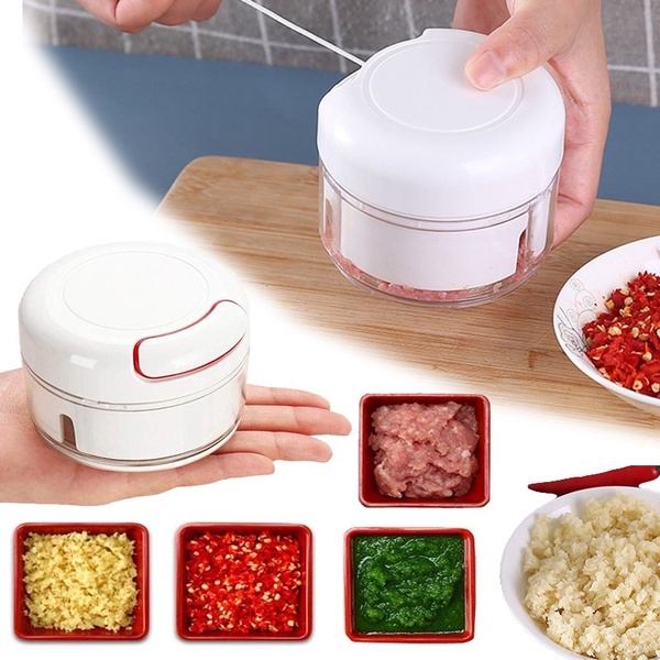 Blender Tarik Manual Mini Speedy Food Garlic Chopper 2 Mata Pisau Alat Pencacah Bawang Multifungsi