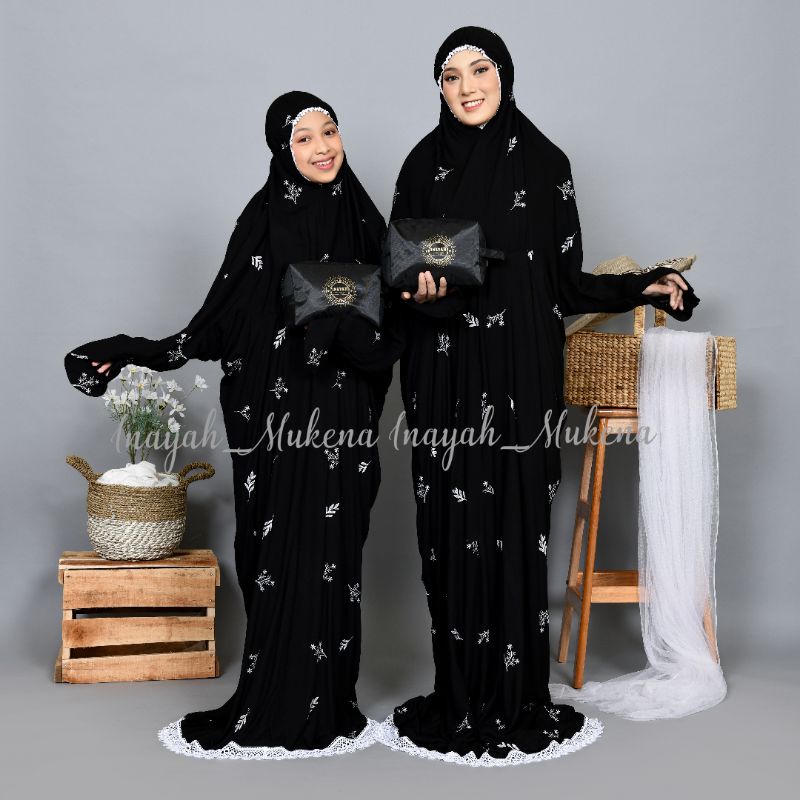 Mukena Terusan Couple Dewasa Remaja Inayah Bordir Ranting Cemara