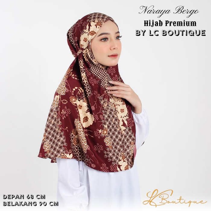 HIJAB BERGO ETNIK MOTIF KERUDUNG PREMIUM INSTAN TALI NON PET JILBAB NARAYA MAROON HIGH QUALITY MEWAH