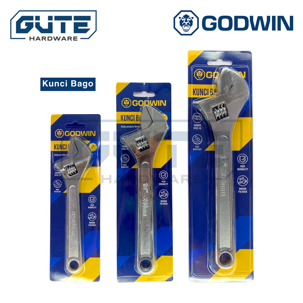 Kunci Inggris / Kunci Bago / Adjustable Wrench “Godwin” Chrome Full Polish