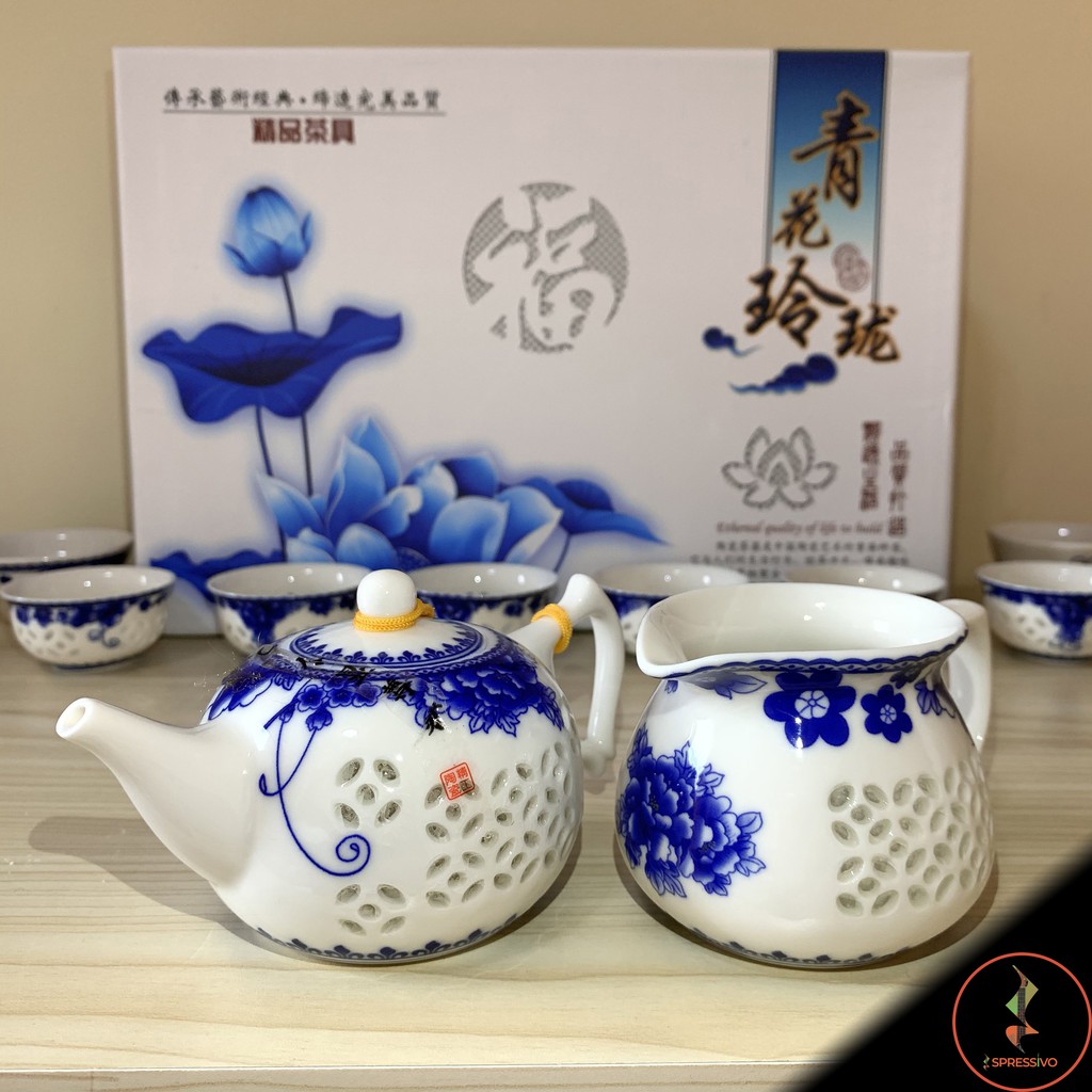 Teko 200ml + 8 Cangkir Saringan teh keramik blue &amp; white chinese tea set [1003]