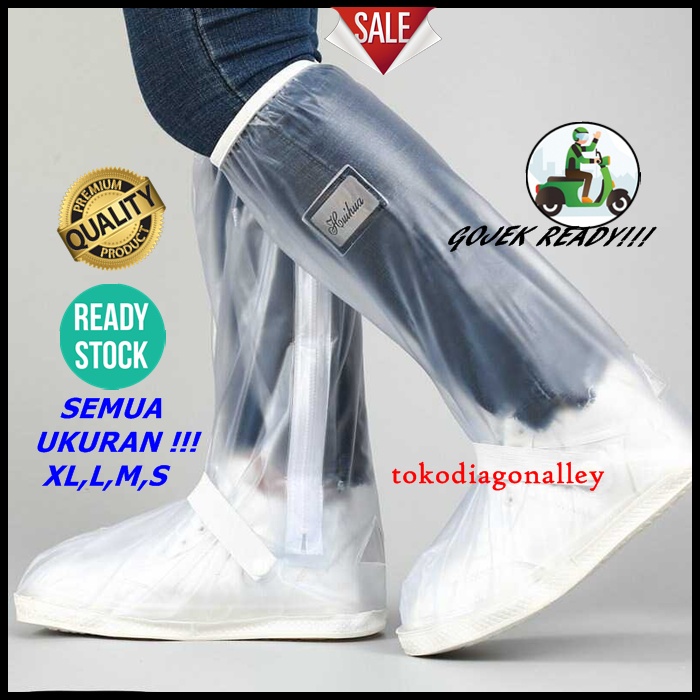 Jas Hujan Sepatu XL L M S Shoes Cover Premium Sepatu Sarung Sepatu Anti Air Waterproof Reflektor Cahaya - TRANSPARAN