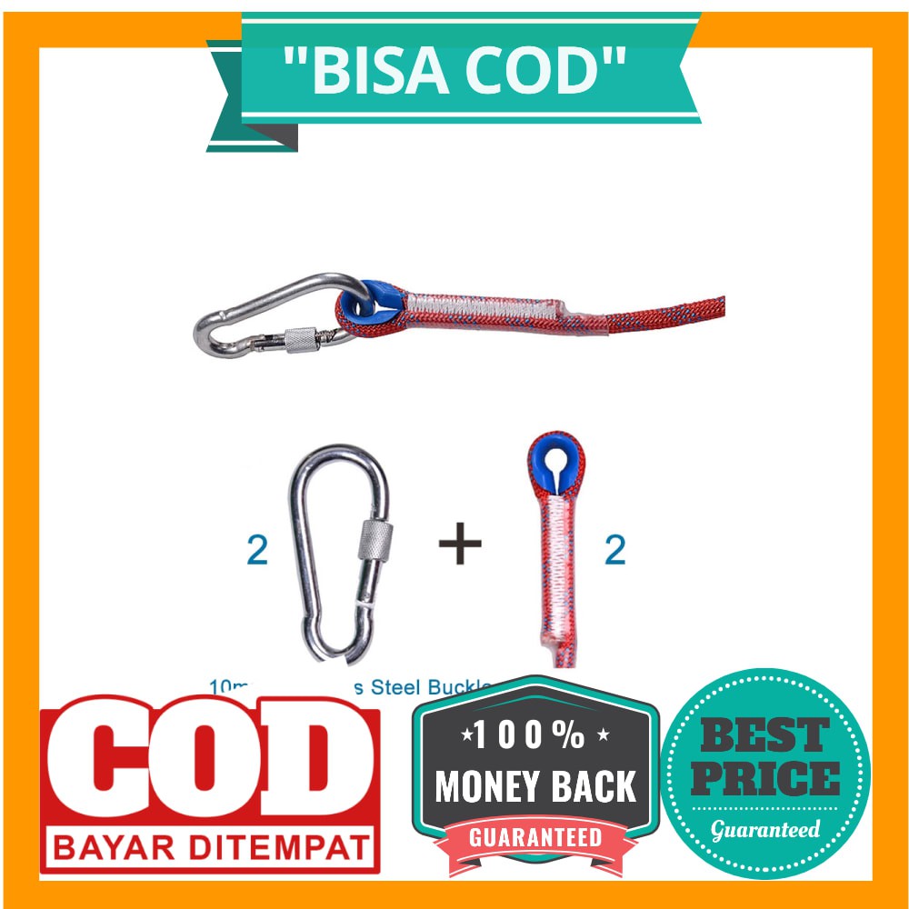 BISA COD Tali Paracord Panjang Tebing Climbing Rope 10mm 20 Meter with Steel Buckle - 24KN - Blue