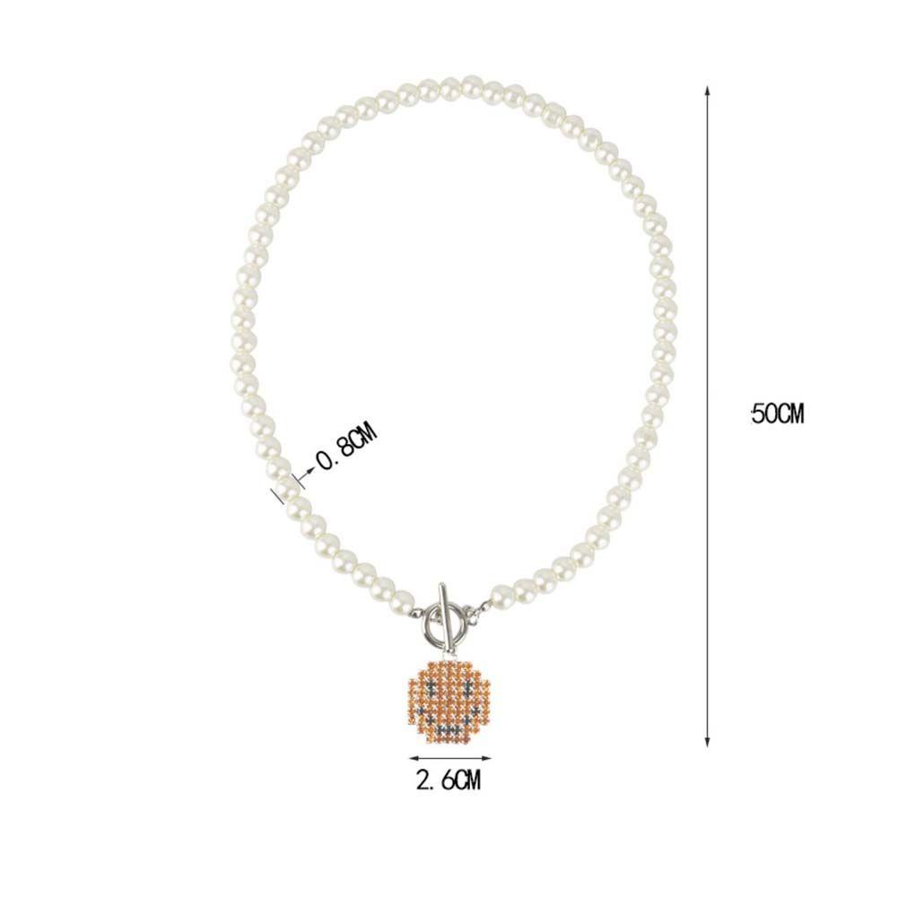 Augustina Kalung Rantai Dengan Liontin Smiley Face + Mutiara Imitasi Untuk Pria