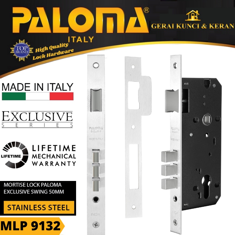 PALOMA MLP 9132 MORTISE LOCK SWING 50 MM EXCLUSIVE ITALY STAINLESS