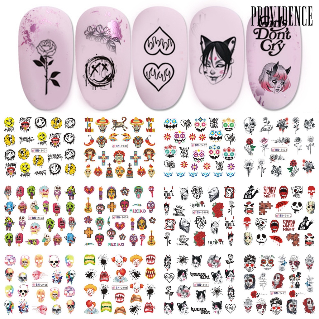 Stiker Kuku Pola Tengkorak Pohon Natal Halloween Dapat Dilepas Untuk Dekorasi Nail Art
