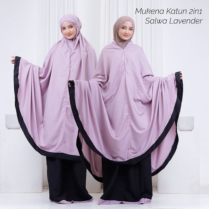 Mukena 2in1 Dewasa Katun Mikro Salwa Lavender Hitam Ungu Polos Travel Traveling Bolak Balik 2 Warna