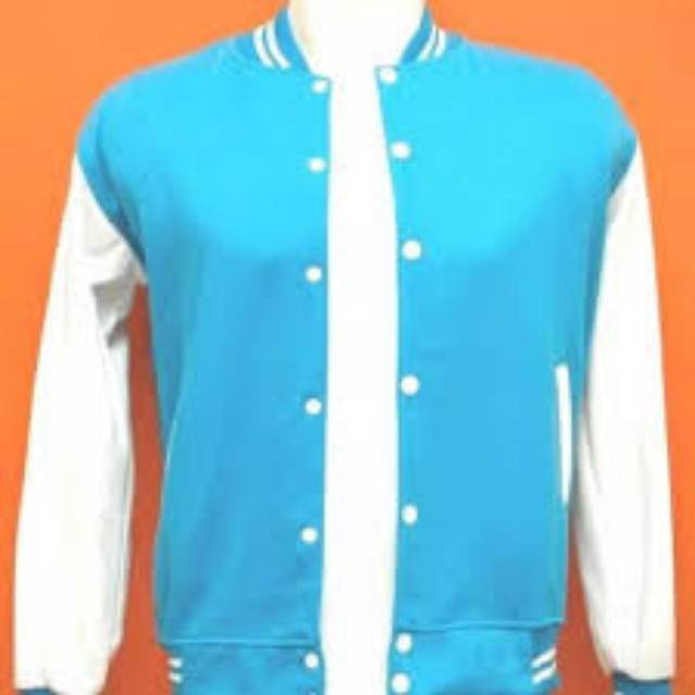 Sweater_id Jaket Baseball Turkis-Putih Polos Unisex