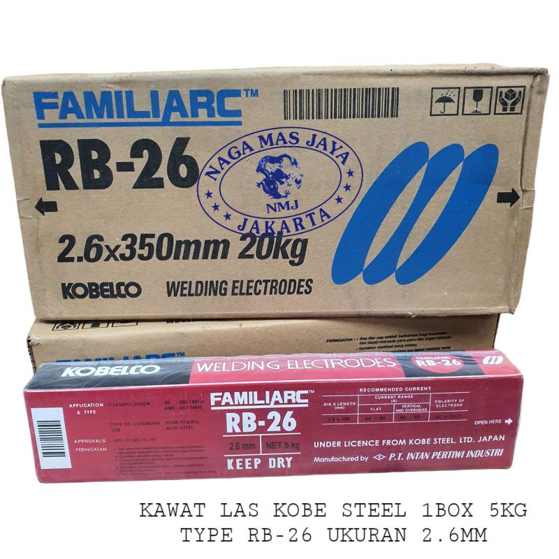 KAWAT LAS BESI KOBE STEEL RB26 2.6MM 5KG / KAWAT LAS KOBE RB-26 2.6MM / KAWAT LAS KOBE RB26 2.6 MM