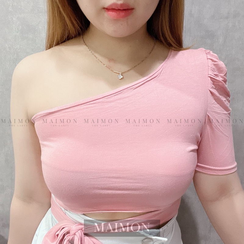 One Sleeve Tie Top | Atasan Wanita Korean Fashion | Maimon Grosir