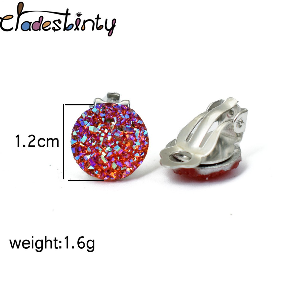 Chadestinty Anting Klip Tanpa Tindik Bentuk Bulat Bahan Resin Warna Silver / Biru / Putih Untuk Wanita