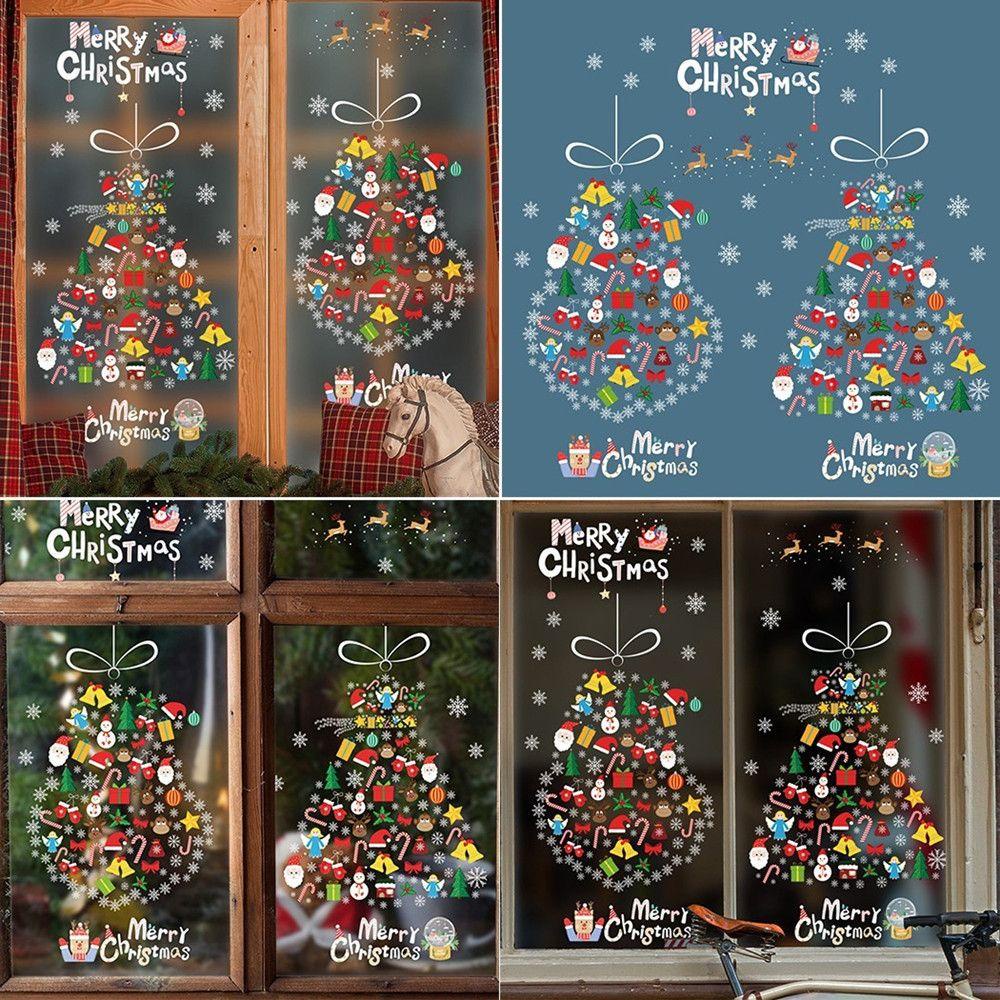 R-bunga Hiasan Natal Rumah Art Decal Dinding Tahan Air Xmas PVC Stiker