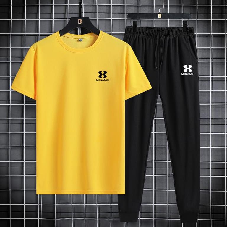 Baju setelan Celana panjang pria  + Kaos cotton pakaian set baju olahraga - style Korea kekinian - p