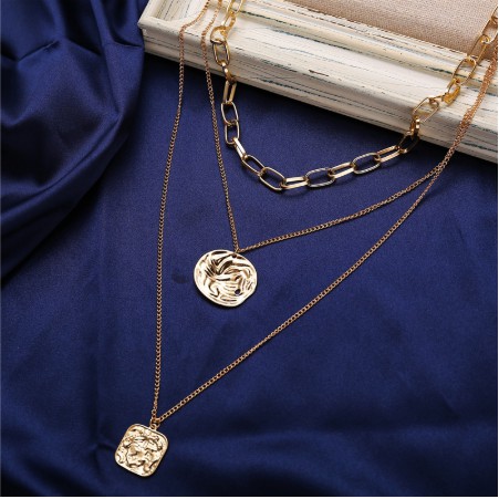 YEEZII Fashion Retro Mutiara Korea Kalung Emas Multilayer Lock Heart Liontin Rantai Emas Kalung Wanita Perhiasan Aksesoris