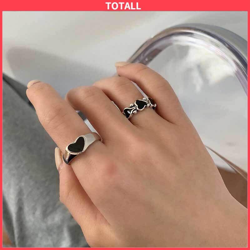 COD Korea Ins Baru Hip-Hop Hitam Cinta Retro Cincin Gadis Kepribadian Cincin Sederhana-Totall