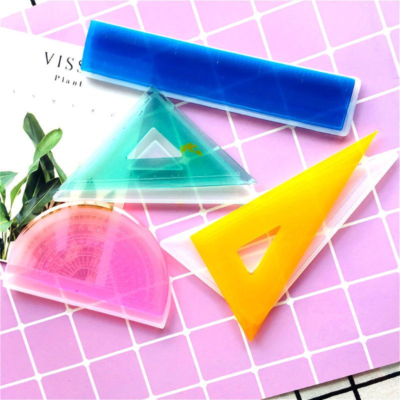 SIY  4 Shapes Silicone Resin Ruler Molds Straignt Square Triangular Rulers Protractor