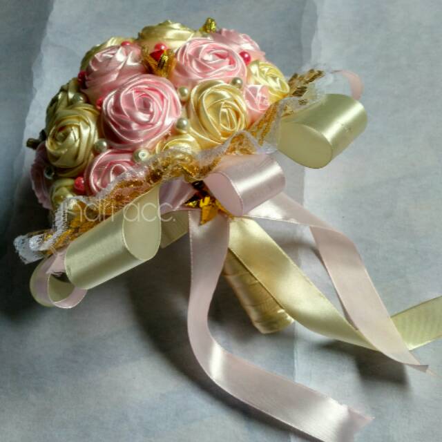 Buket Bunga Satin Wedding / Bunga Tangan Pengantin / Hand Bucket Handmade