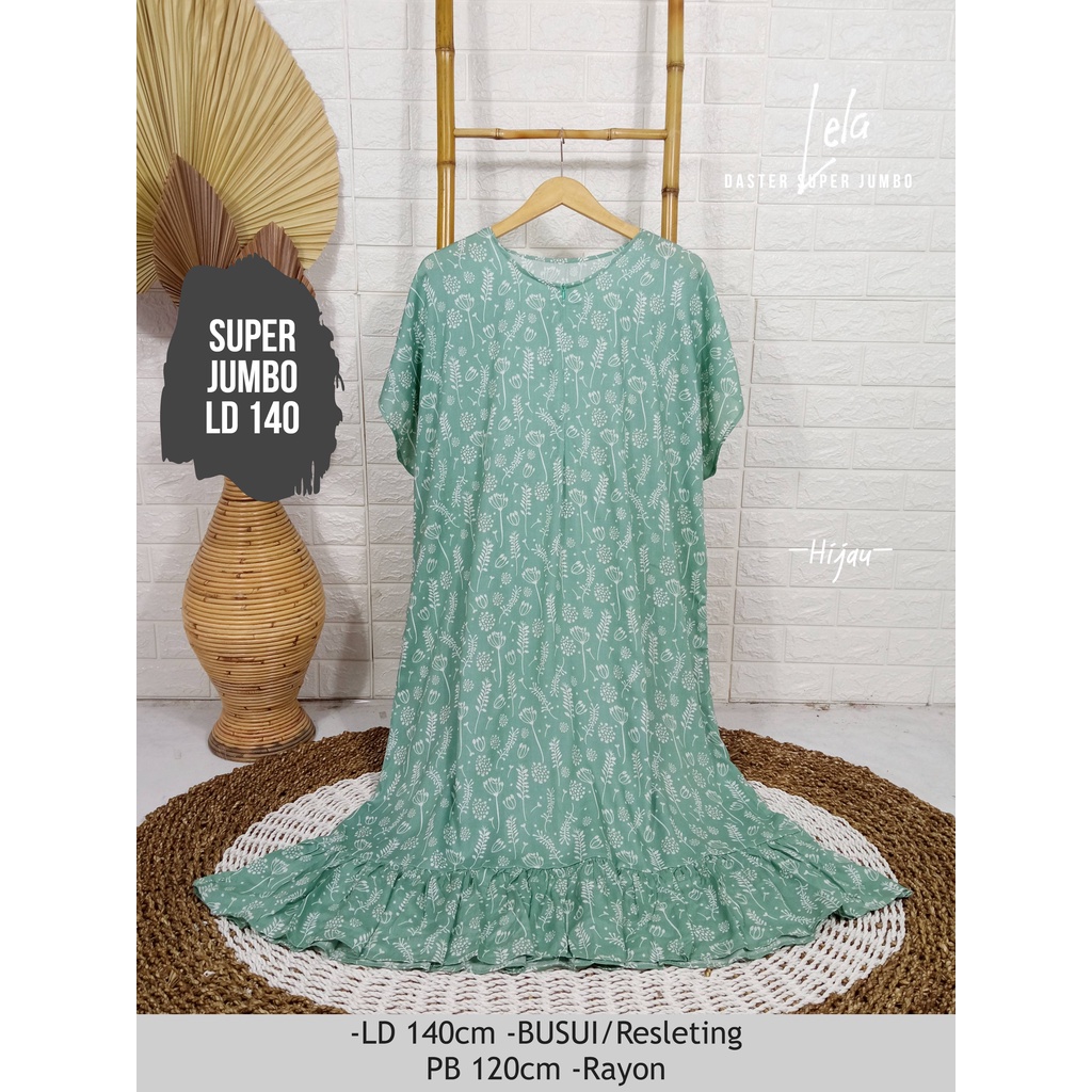 LD 140cm Daster Super Jumbo (42 Motif) (Part 2) dan  Daster Kaftan Viral LD 150cm Ruffle Big Size-Lela Hijau