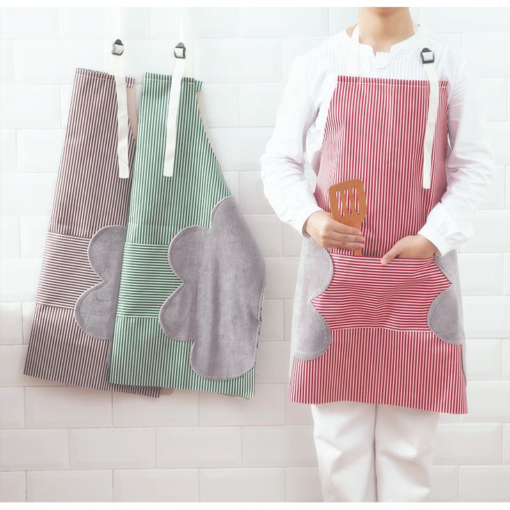 Apron Masak Celemek Dapur Anti Air Waterproof Korean Strip Style Pelindung Badan Termurah Berkualitas