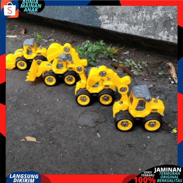 Mainan Mobil Truck DIY Bongkar Pasang Plus Obeng Construction Car 4 pcs / Mainan Edukasi Anak kgp-10