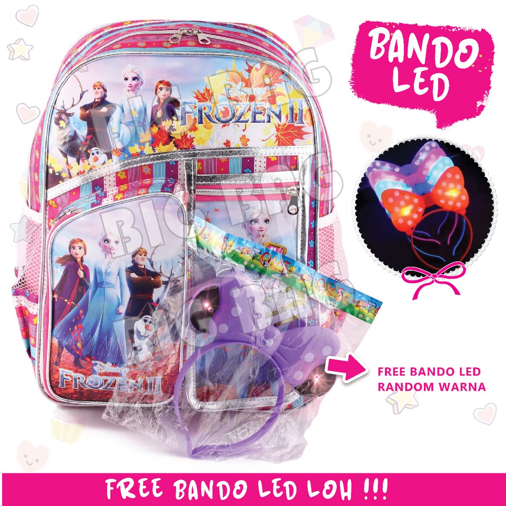 Tas Ransel Anak Karakter - RANSEL GO GIRLS - CUTE BACKPACK + FREE BANDO LED NYALA