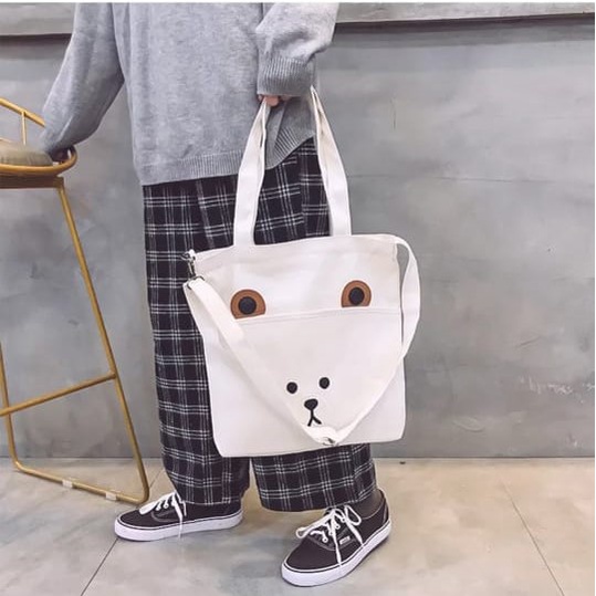 Twenty Bag - Tas Tote Bag Wanita Resleting Terbaru 2022 Aesthetic Kekinian Motif Carakter BROWCHIP Korea Style Multifungsi