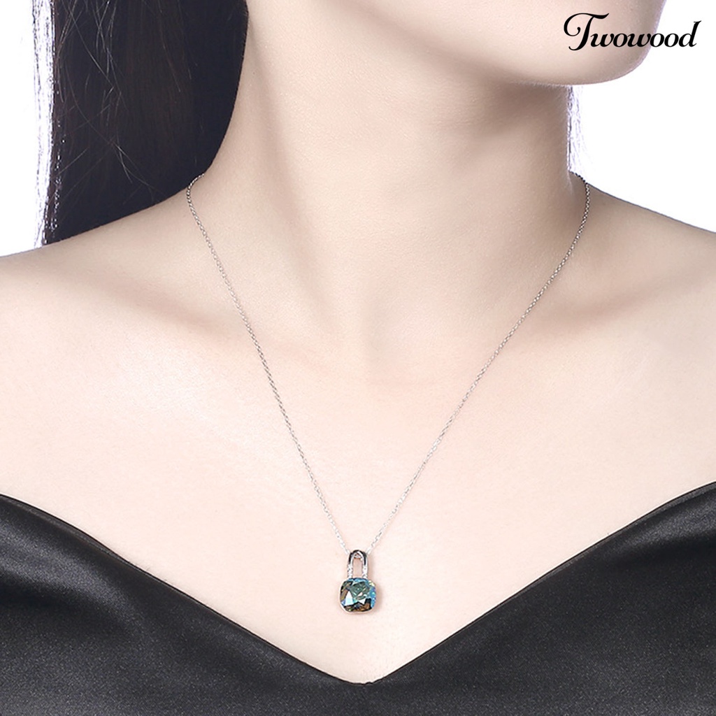 Twowood SILVERHOO 925 Silver Female Clavicle Necklace Exquisite Faux Crystal Lock Pendant Necklace for Party