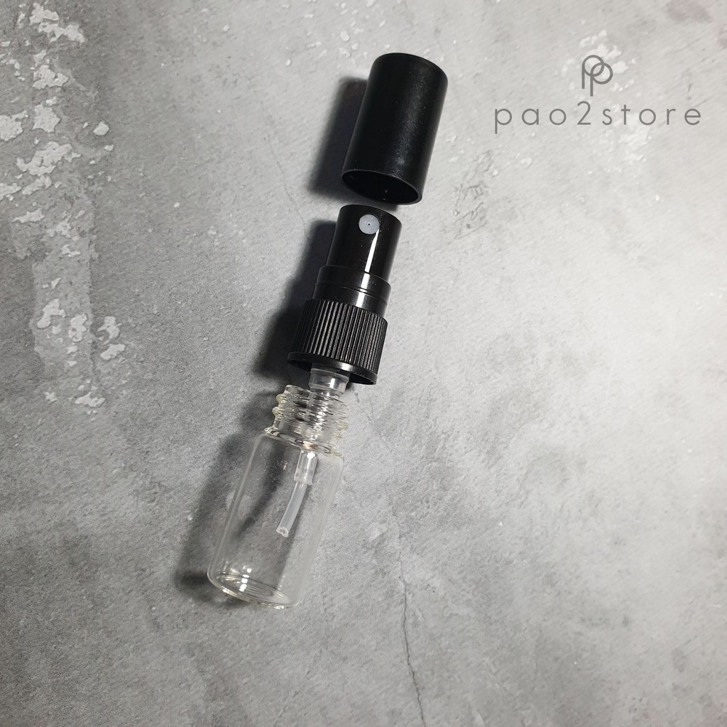 Botol Spray Kaca 2ml Bening Tutup HITAM - Refillable Atomizer Travel Size untuk Parfum Decant