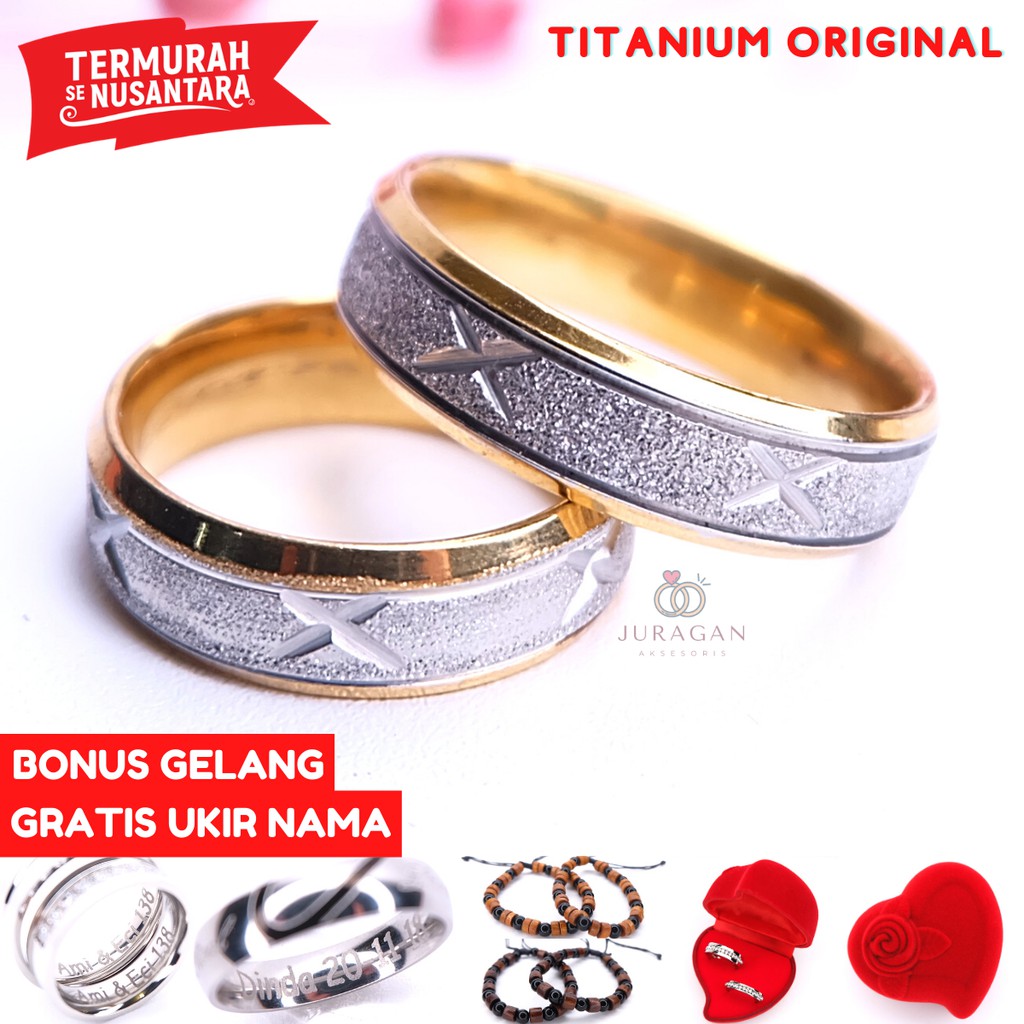 [UKIR NAMA + BOX HATI] Cincin Couple BUCIN Titanium M38 BONUS Gelang Couple