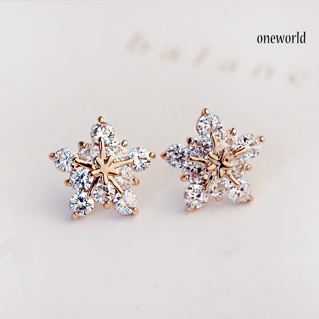 OW# Ear Studs Five-petal Flower Twinkling Alloy Earring Jewelry Accessory for Dating