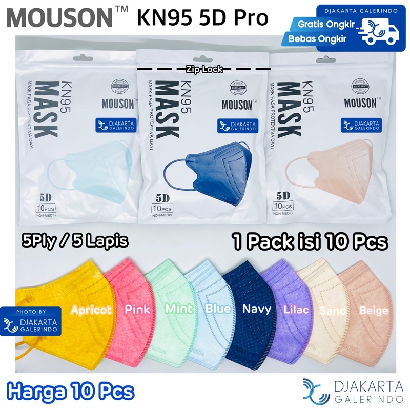 Masker Mouson KN95 5D KN95 Pro 5Ply Original isi 10Pcs