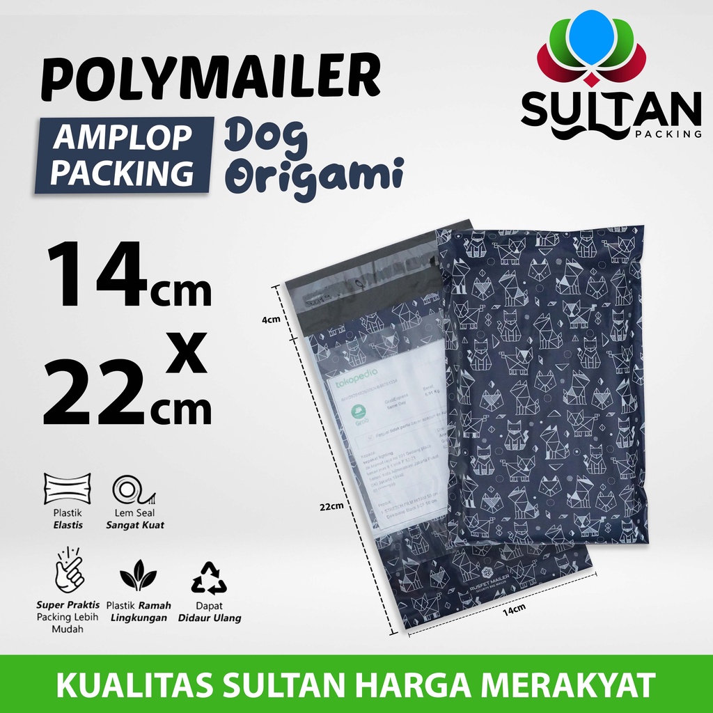 

Polymailer Polimailer 14cm x 22cm Amplop Plastik Packing Motif Dog Origami Rusfet Satuan