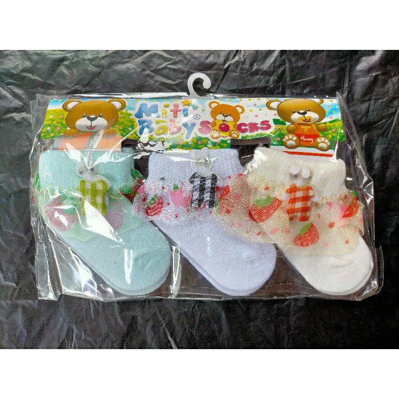 ( Termurah !! ) Kaos Kaki bayi RENDA / Kaos Kaki Bayi isi 3 Pasang/ Kaos Kaki Bayi Perempuan 0 6 Bulan / Kaos Kaki Newborn