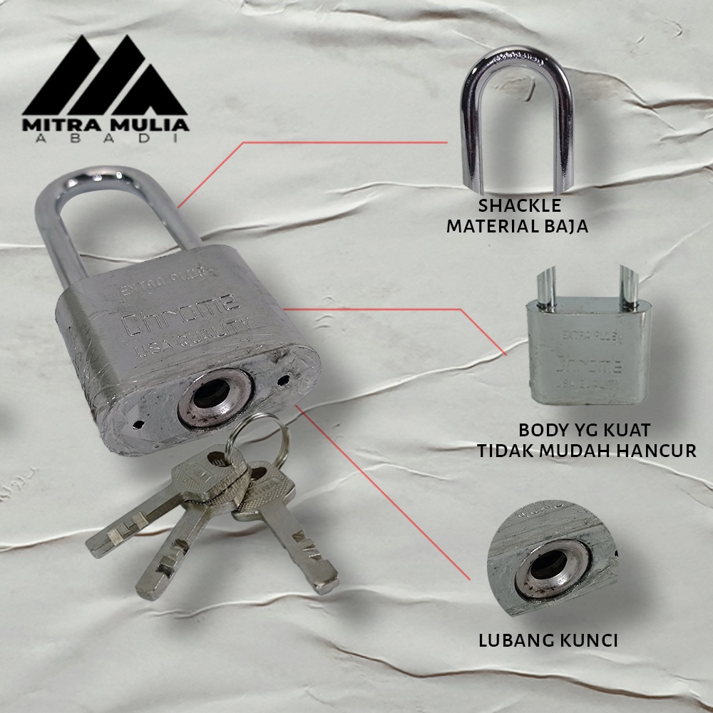 Kunci Gembok Stainless Panjang 40 mm / Iron Pad Lock / Leher Panjang