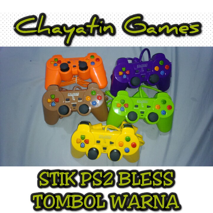 STIK PS2 BLESS TOMBOL WARNA KABEL SERAT (ORI PABRIK)