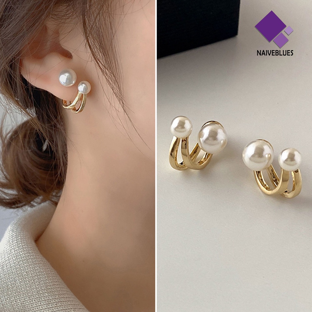 1 Pasang Anting Stud Hias Mutiara Imitasi Untuk Wanita