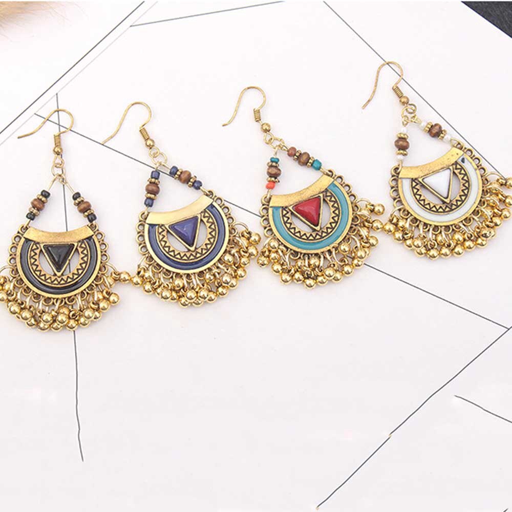 Anting Kait Gantung Desain Lonceng Warna Gold Gaya Indiantribalantiketnikgipsiturki Untuk Wanita